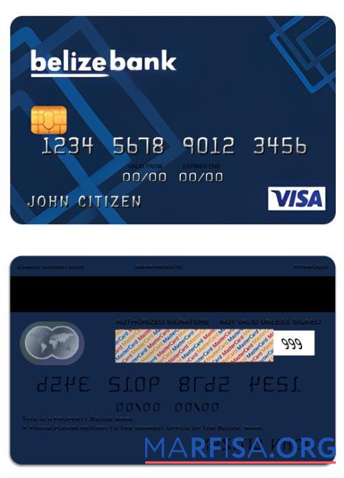 Blank Belize Belize bank visa classic card template